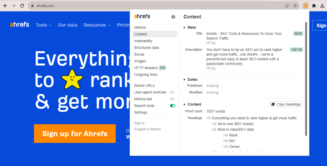 Ahrefs SEO Chrome Toolbar
