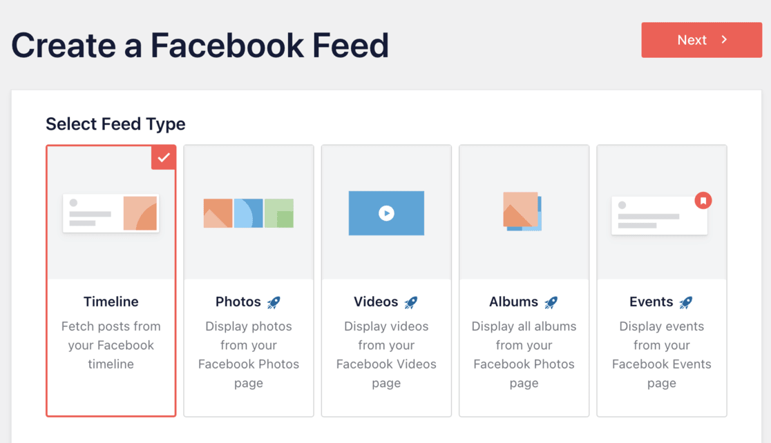 Smash Balloon - select Facebook Feed type