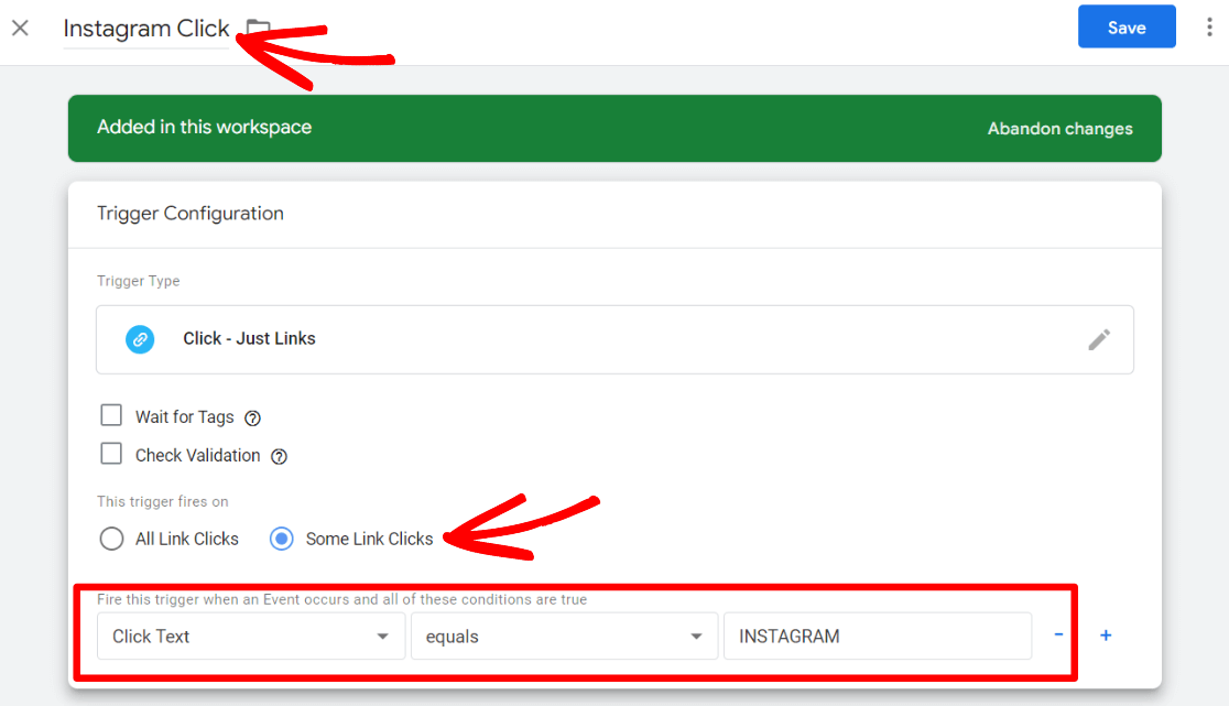 Instagram Click GTM Trigger