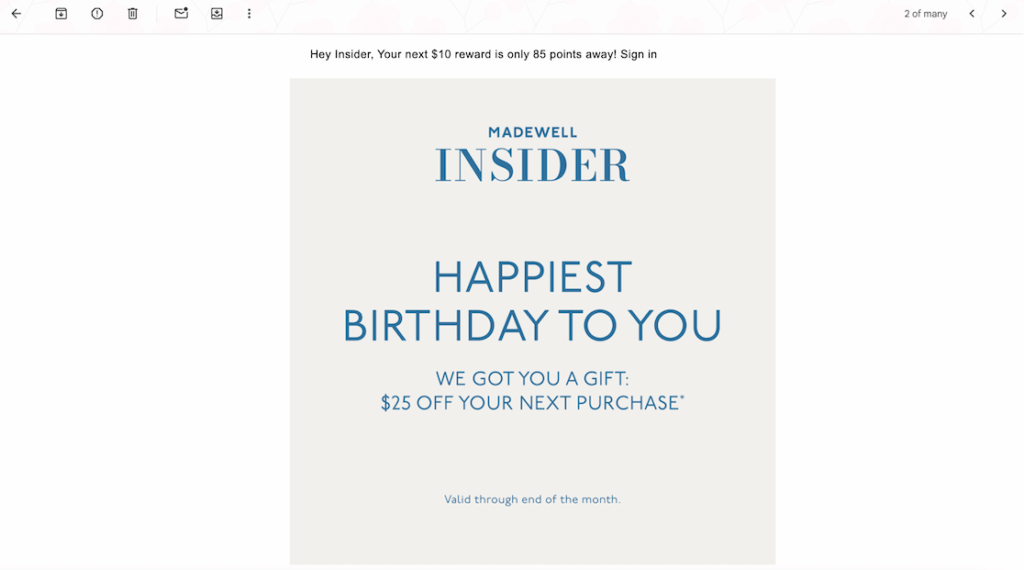 Personalized content birthday discount email